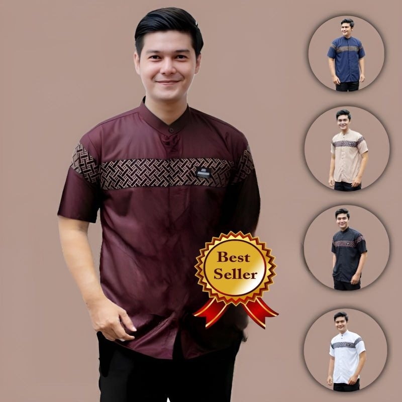 Baju Koko Pria Dewasa Lengan Pendek Motif Kobata Qnang  Kombinasi Batik Terbaru