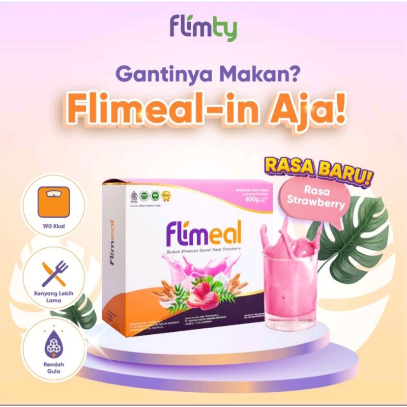 Flimeal (Meal Replacement) - 1 Box (Isi 12 Sachet) - Strawberry Beli 2 Box Free Shaker Rasa Bisa Mix