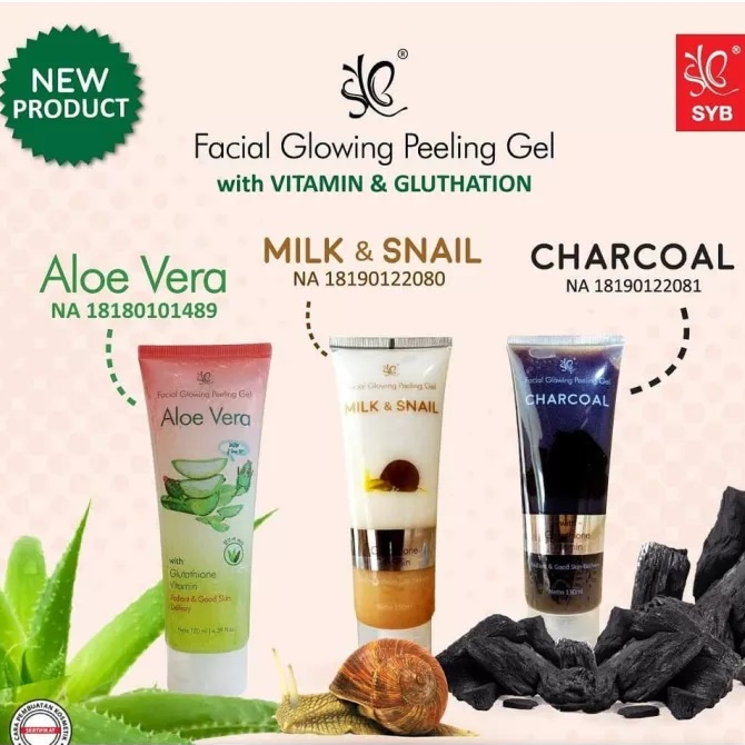 SYB Glowing Peeling Gel 130ml  Aloevera, Milk & Snail, Charcoal - Gel Eksfoliasi Wajah - Glowing Pee