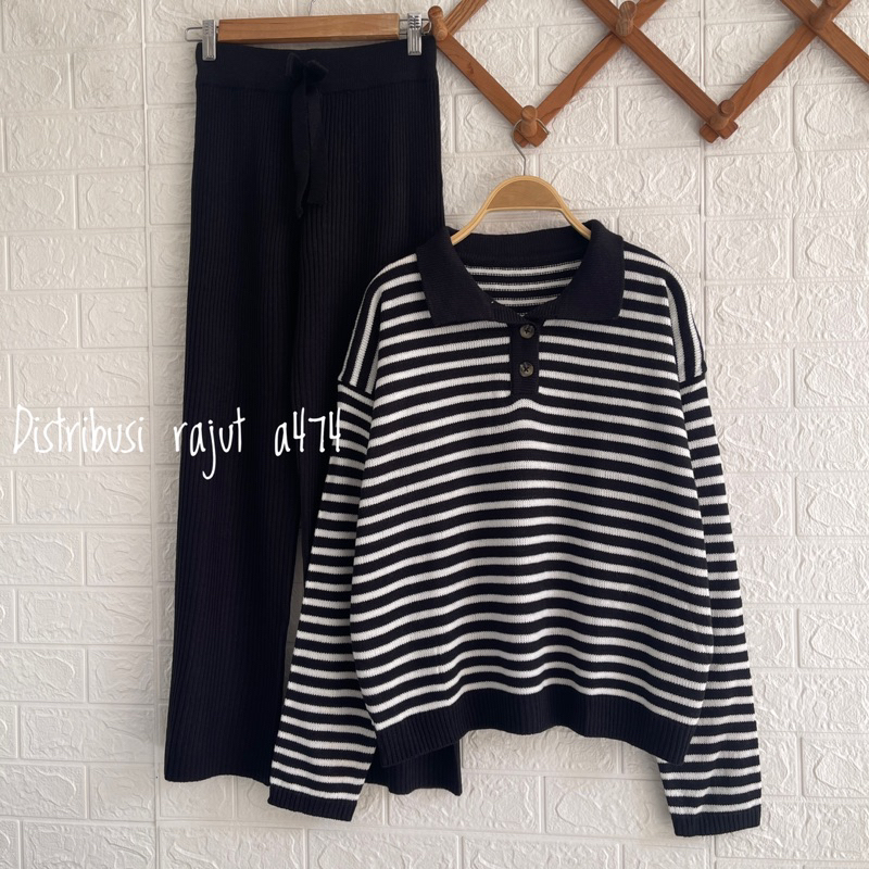 ONESET SWEATER RAJUT JAVANESE SETELAN CELANA KULIT RAJUT WANITA