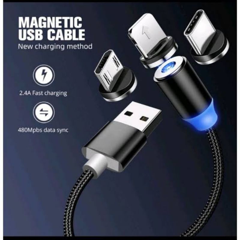 KABEL DATA 3in1 magnetic MICRO TYPE C LIGHTNING FAST 2,4A