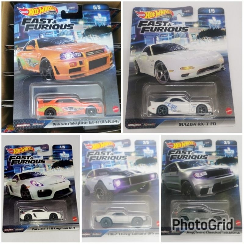 Hot Wheels Fast and Furious Nissan Skyline GT-R BNR34  Orange  Toyota Supra MAZDA RX-7 FD Porsche 718 Cayman Jeep Grand Cherokee Trackhawk 1967 Chevy Camaro Offroad