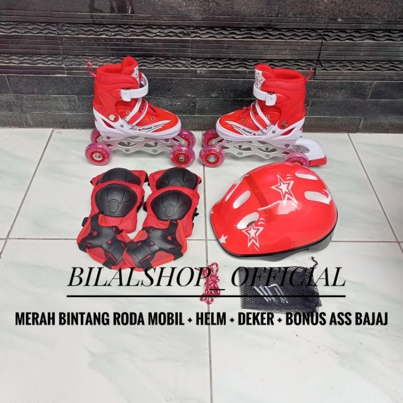 SEPATU RODA ANAK FULLSET HELM DEKER MODEL BAJAJ DAN MOBIL BONUS BAUT BAJAJ