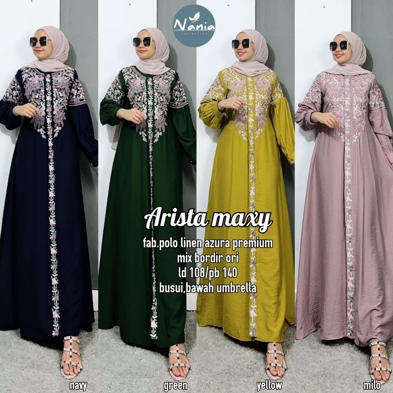 Arista Maxy Original By Nania Gamis Bordir Mewah Gamis Polo Linen