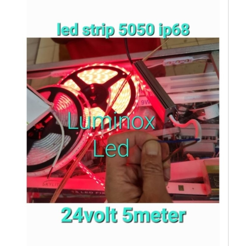 led strip 5050 smd 24volt merah ip68 / strip light outdoor RED 5050 smd ip68 mata besar