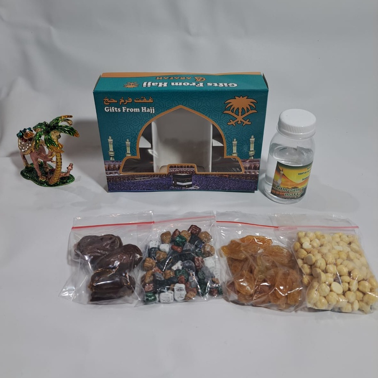 

PAKET 3 oleh oleh hajiumroh air zamzam ori + kacang arab + Coklat kerikil