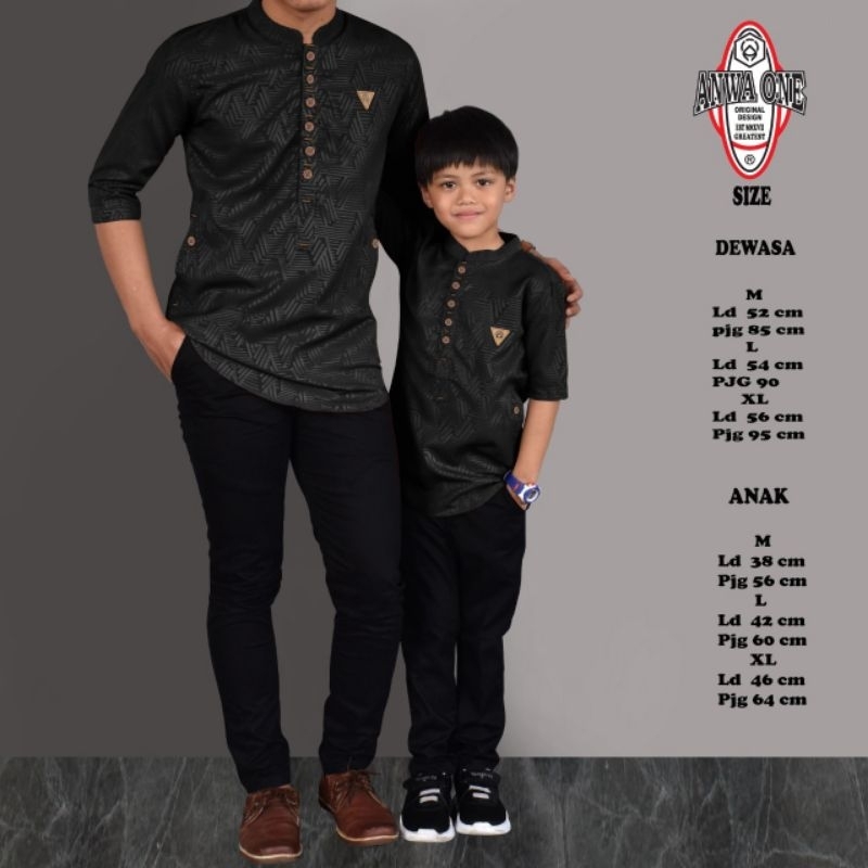 Baju Koko Kurta Couple Ayah Anak Motif Emboss Original Anwa One