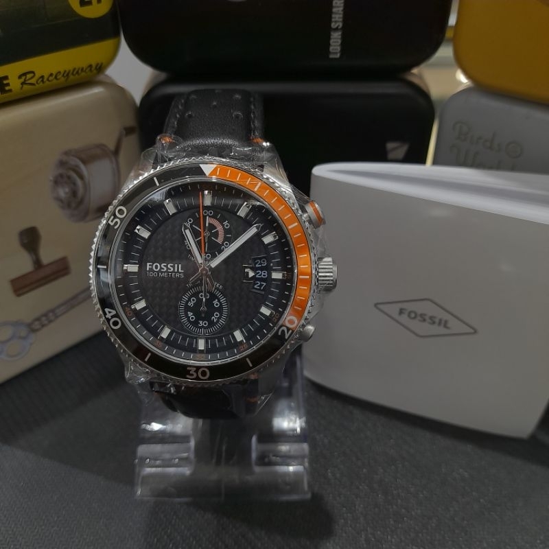 JAM TANGAN PRIA FS-CH2953 SILVER LEATHER HITAM