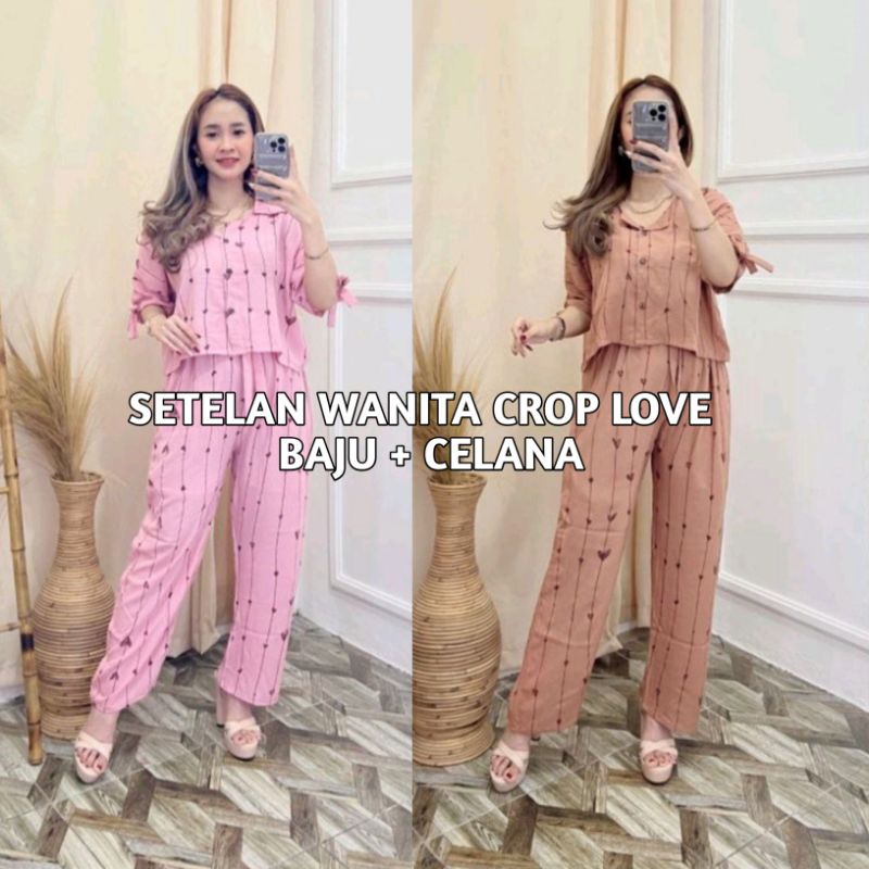 SETELAN WANITA RAYON DIAMOND - CROP LOVE ONE SET