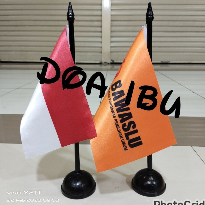 

best seller bendera meja INDONESIA+BAWASLU+tiang kayu meja