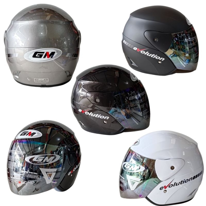 helm gm evolution solid putih,hitam/hitam doff