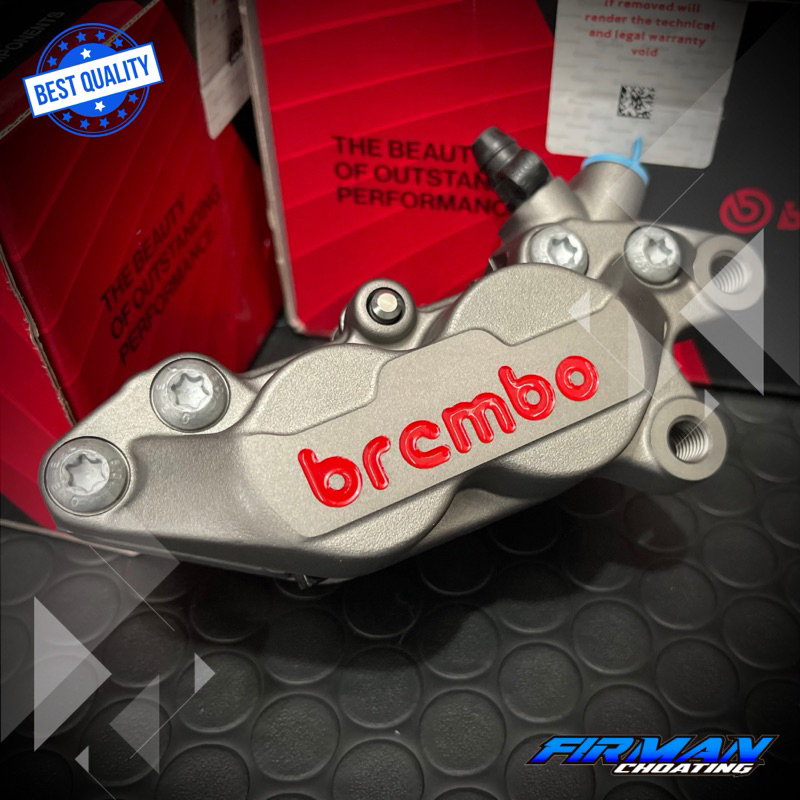 KALIPER BREMBO 4 PISTON 1 PIN GREY KANAN UNIVERSAL ORIGINAL RED LOGO