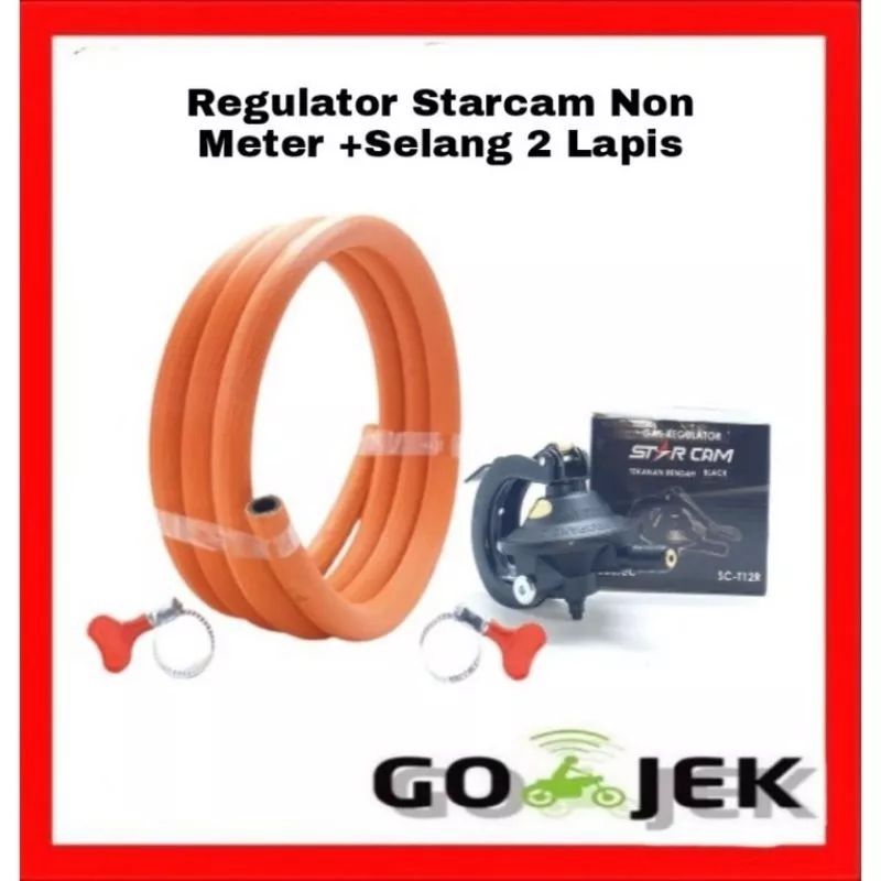 REGULATOR KOMPOR GAS STAR CAM SC-T12R METER+SELANG 2LAPIS+ KLEM 2 BIJI