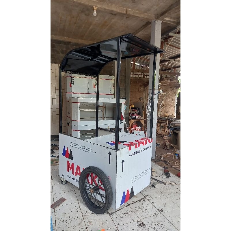 gerobak dorong jualan kopi keliling / gerobak jualan es keliling / gerobak dorong besi ACP | booth p