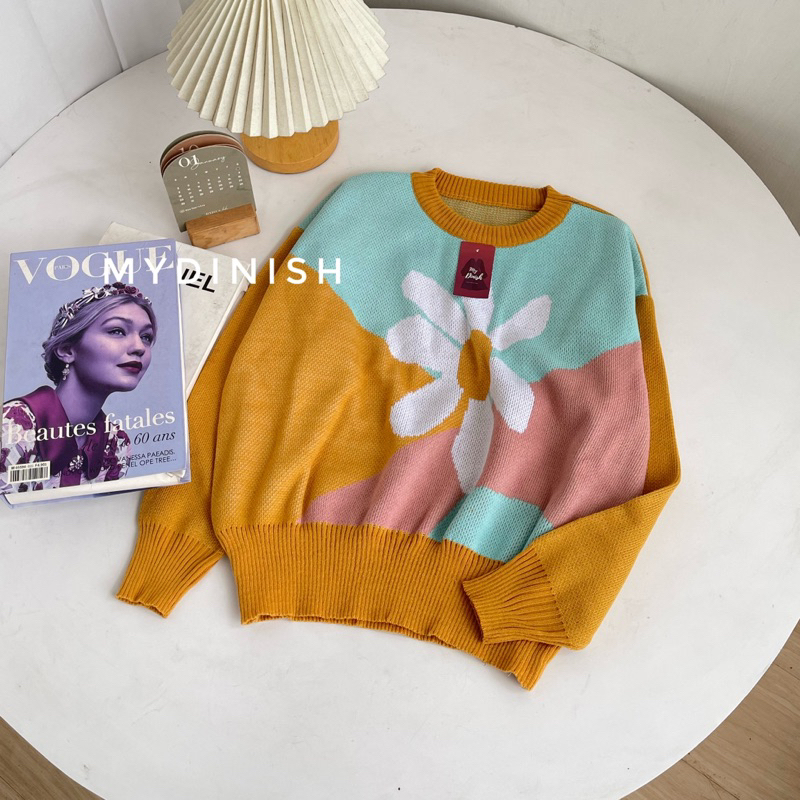 Erina Flower Sweater Rajut Wanita Motif Bunga