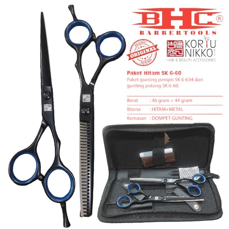 Koryu Nikko Scissors - Paket Gunting SK6-60  - Hitam sasak potong rambut gunting potong sasak