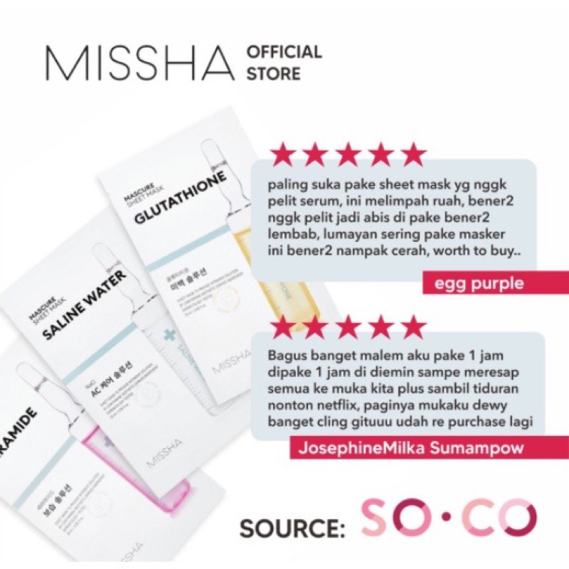 MISSHA MASCURE SHEETMASK - masker wajah 28ml