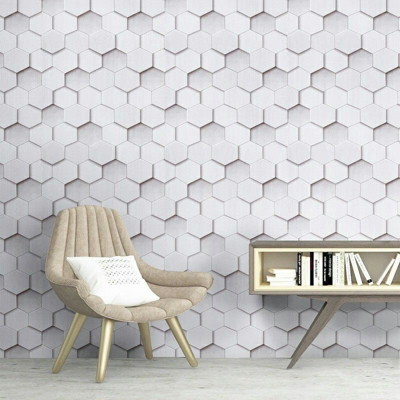 Wallpaper Dinding Motif Heksagonal Putih Ukuran  45Cm X 8Meter