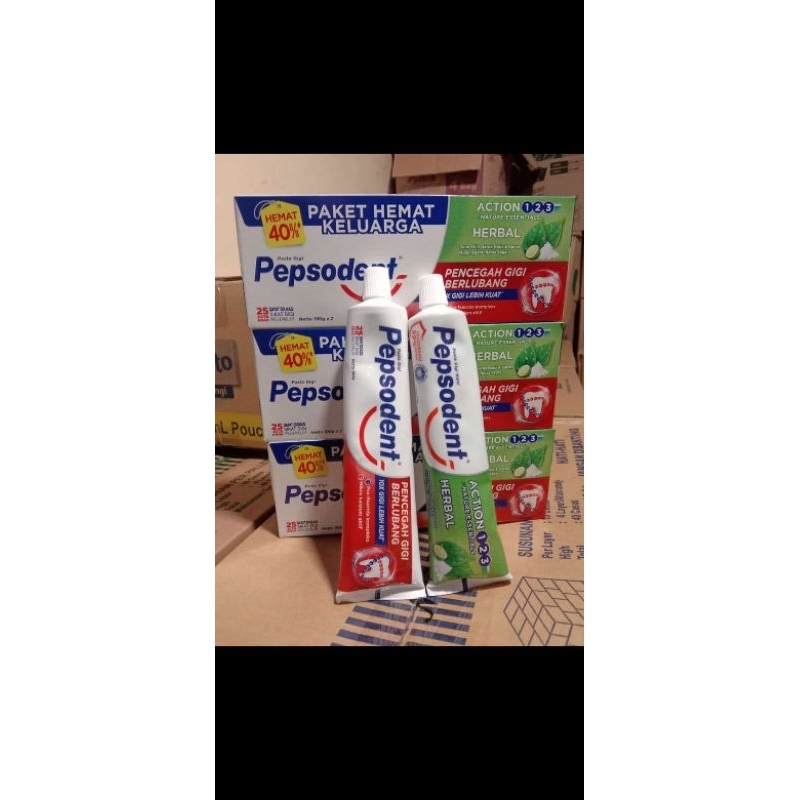 PEPSODENT 190gr Paket Hemat Keluarga Pasta Gigi Pencegah Gigi Berlubang + Herbal / Pepsodent 190gr Beli 1 Gratis 1