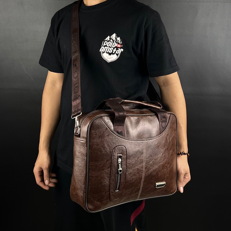 Tas Laptop Kulit PU Leather Polo Amstar 14 Inchi  Tas  Laptop Tas Kantor Tas Jinjing Tas Selempang Kulit