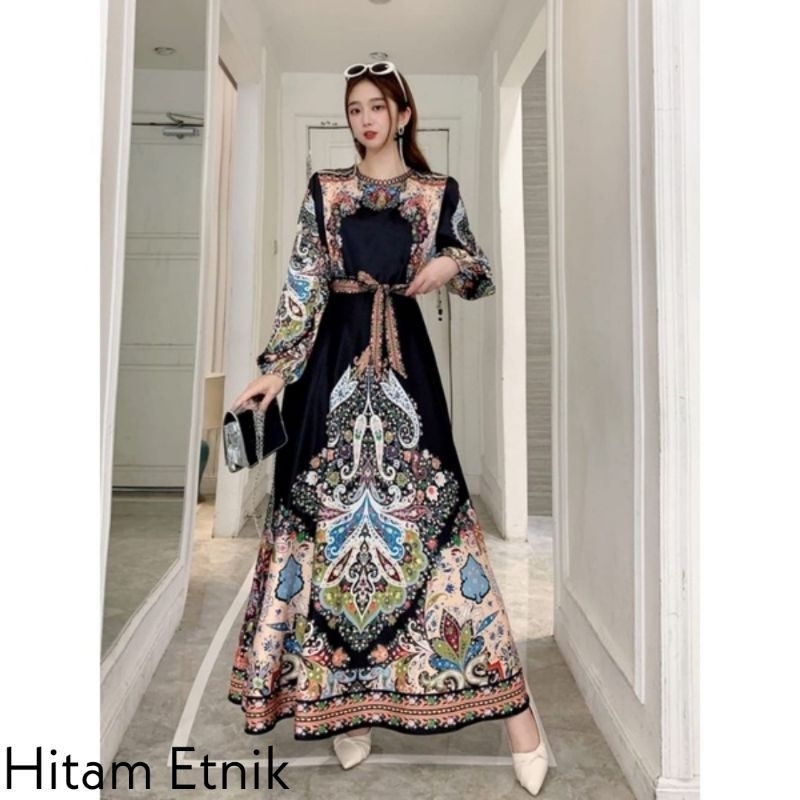 DRESS WANITA MAXI ESTILO HITAM ETNIK IMPORT BKK BANGKOK