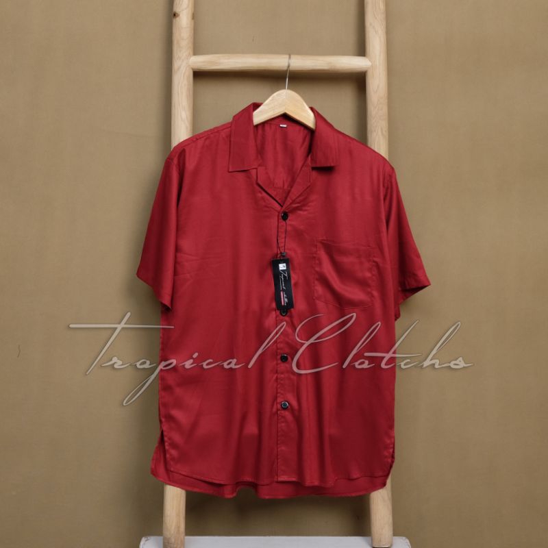 ~KEMEJA POLOS LENGAN PENDAK HAWAIAN CLASSIC SHIRT KEMEJA PANTAI RAYON kemeja krah piama pria