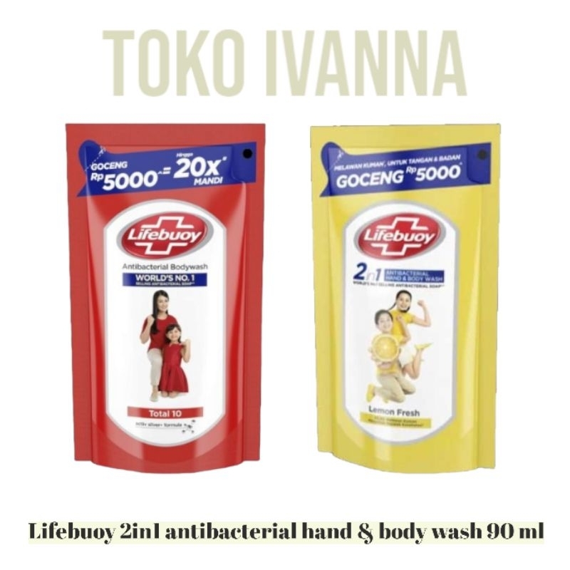 Lifebuoy 2in1 Antibacterial Hand &amp; Body Wash Lemon Fresh / Total 10 Refill 90mL