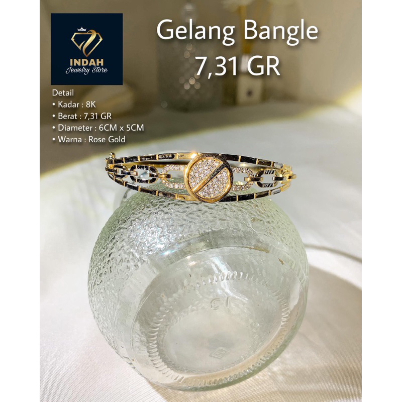 Gelang Bangle Motif Circle Mata Putih Kadar Emas 375%
