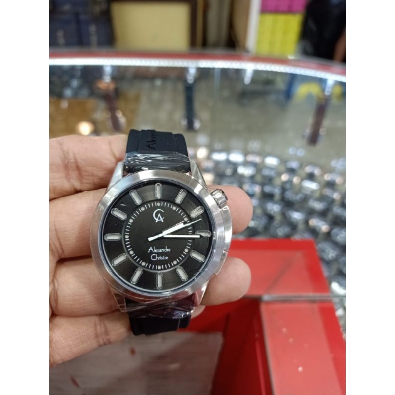 Alexandre Christie AC8631 Rubber Silver Black Ori Jam Alexandre Christie Pria AC 8631