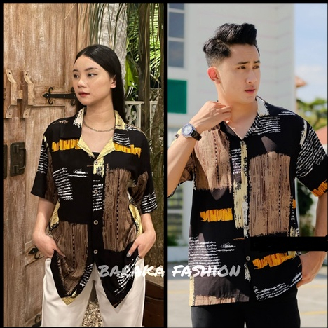 Kemeja Hawai Couple Kemeja Pria dan Wanita Vintage Casual Abstrack Lengan Pendek / Kemeja Amarilo Se