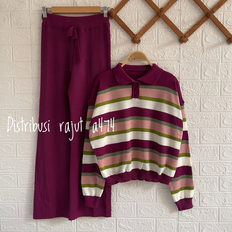 ONESET NAVAURBACK SWEATER RAJUT SETELAN CELANA RAJT KULOT WANIATA