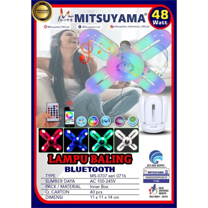 Mitsuyama Lampu 48w + Speaker Bluetooth + Remote RGB