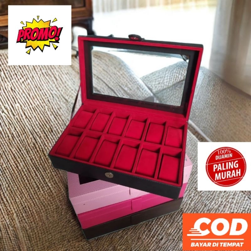 PROMO kotak jam tangan/tempat jam tangan/box jam tangan isi 12