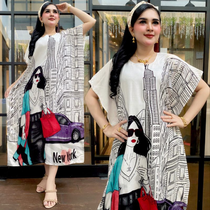 daster kelelawar jumbo motif newyork dres busui resleting depan harga murah wanita kekinian b