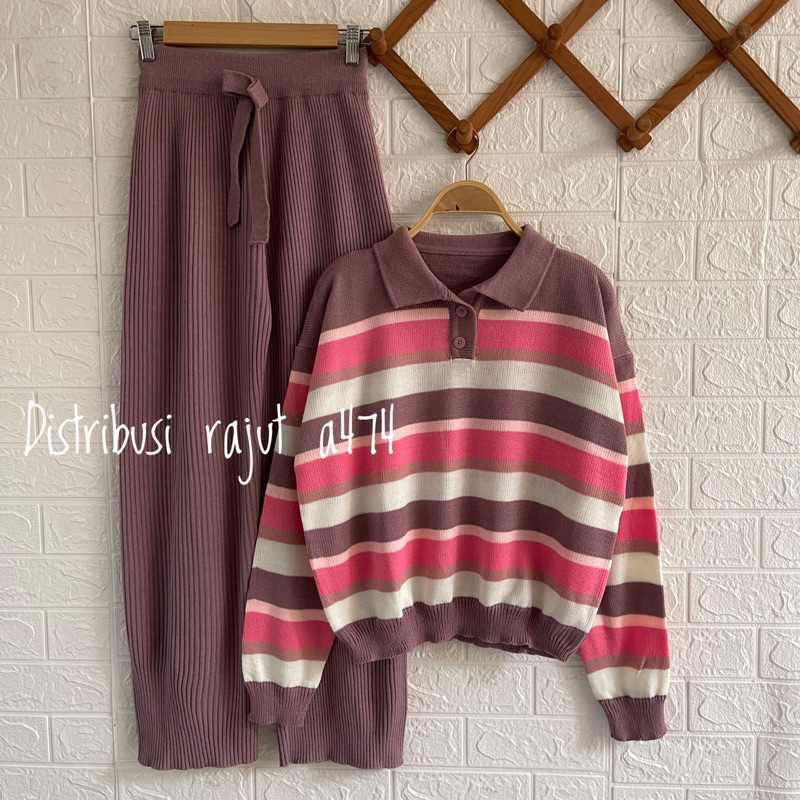 ONESET NAVAURBACK SWEATER RAJUT SETELAN CELANA RAJT KULOT WANIATA