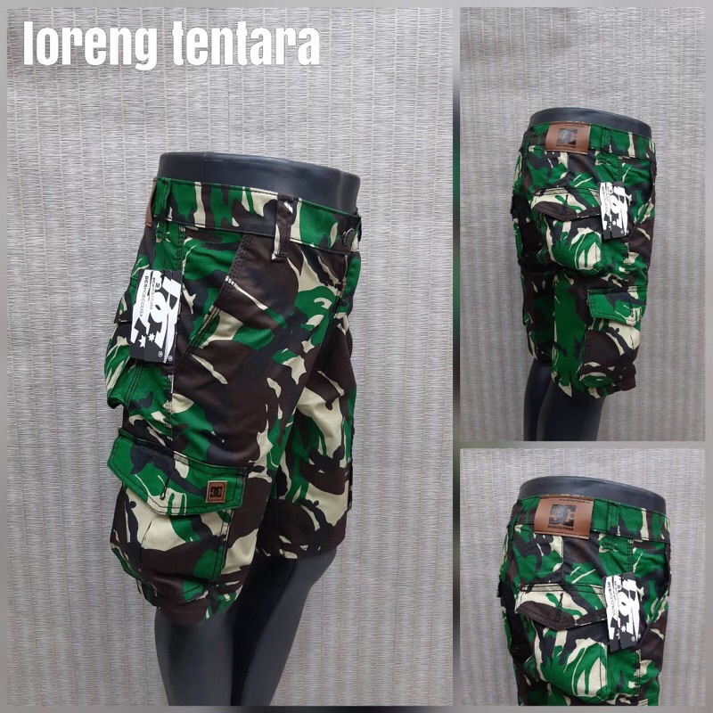 CELANA DISTRO PRIA CARGO PENDEK MOTIF LORENG TENTARA