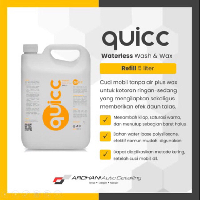 QUICC waterless wash &amp; wax atau cuci mobil tanpa air 5 liter