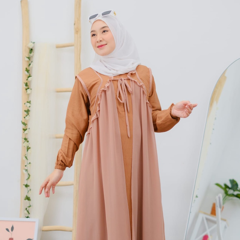 SONYA SET DRESS 2 1N 1 ( DRESS + OUTER ) - MAXI DRESS POLO LINEN ELEGANT - DRESS LEBARAN MEWAH