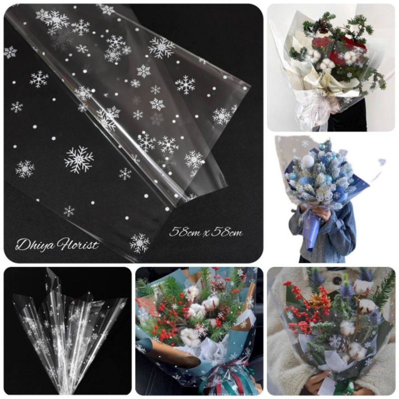 

Dhiya Florist - Plastik Buket Bunga Mawar Lembaran Flower Wrapping Transparant Motif Bunga Salju Plastik Bunga Buket Transparan