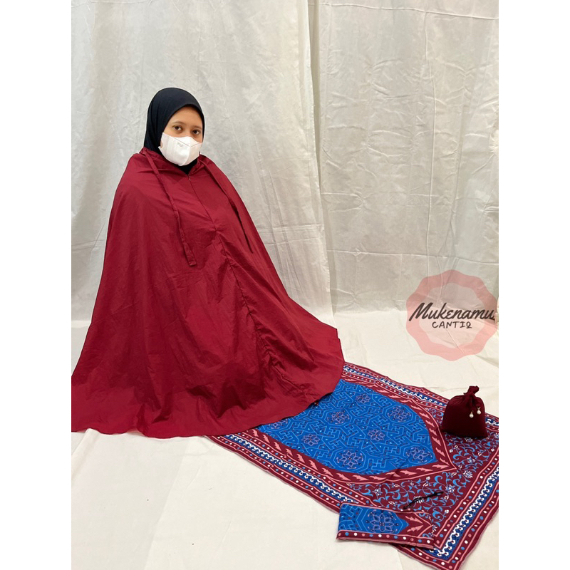 Full Set Mukena Travel Mini 2in1 Parasut Crinkle + Sajadah Traveling Motif Kashmeer