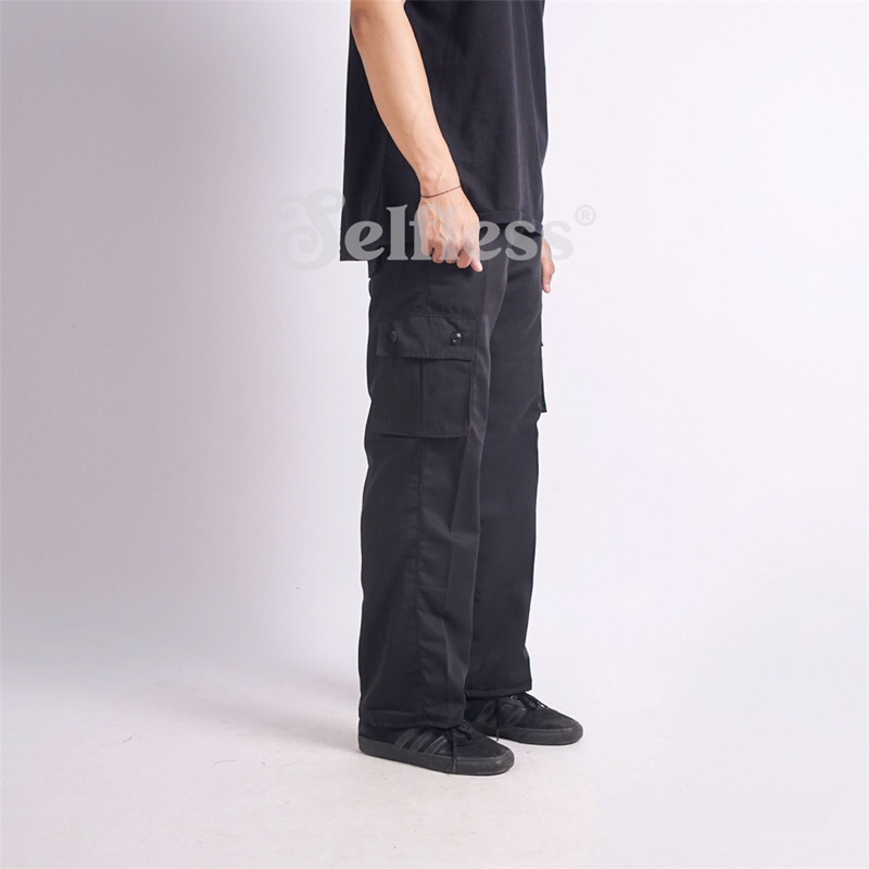 Selfless - Celana Cargo Panjang Reguler Straight Loose Fit Standar Pria Cargo Kargo Tactical Kimpul Baggy Gober Gombrang Kombor Panjang Pria Hitam Abu Hijau Army Mocca Cream
