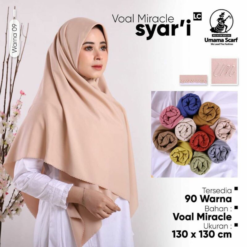 Syar’i Voal Miracle Umama Hijab Segi Empat Polos Jumbo / Hijab Syari Polos Jumbo Laser Cut