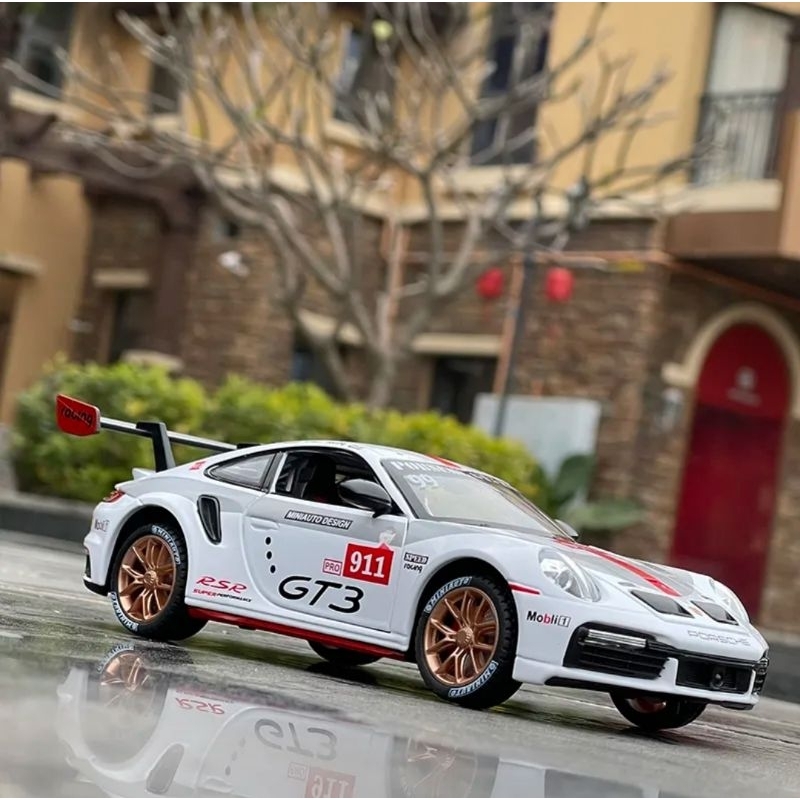 Diecast Mobil Balap Porsche 911 GT3 RSR Miniatur Die-cast Mobil Sedan Sport