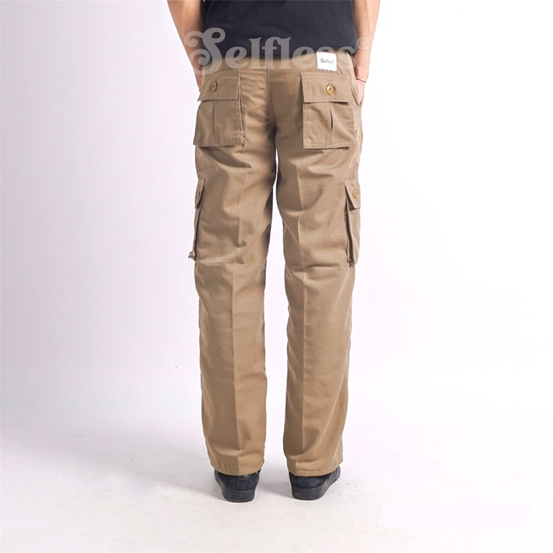 Selfless - Celana Cargo Panjang Reguler Straight Loose Fit Standar Pria Cargo Kargo Tactical Kimpul Baggy Gober Gombrang Kombor Panjang Pria Hitam Abu Hijau Army Mocca Cream