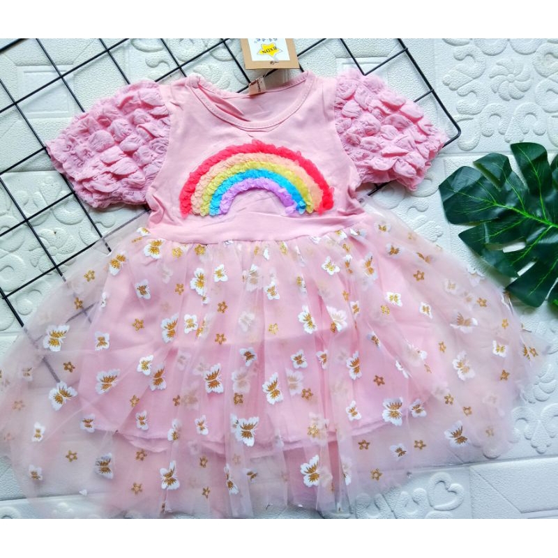 [0-5th] DRESS TUTU ANAK GAUN PESTA DRESS TILE ANAK IMUT MOTIF RAINBOW PELANGI DRESS TUTU ANAK IMPORT PREMIUM MEWAH ORIGINAL