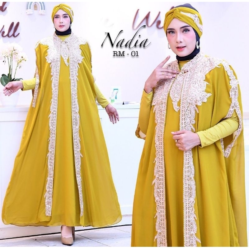 kaftan Nadia + Gamis Manset +Turban Original Butik