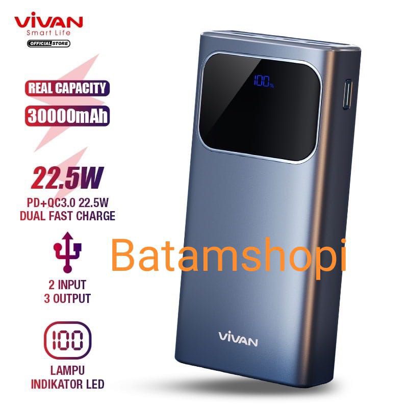 powerbank vivan vpb-c30 30.000mah original vivan power bank quick charge