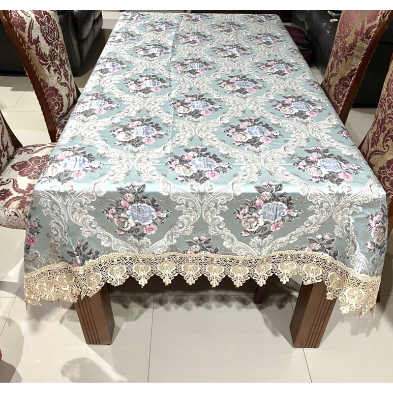 Taplak meja makan kain renda Bunga 6-8 kursi Persegi dan Oval kualitas Premium