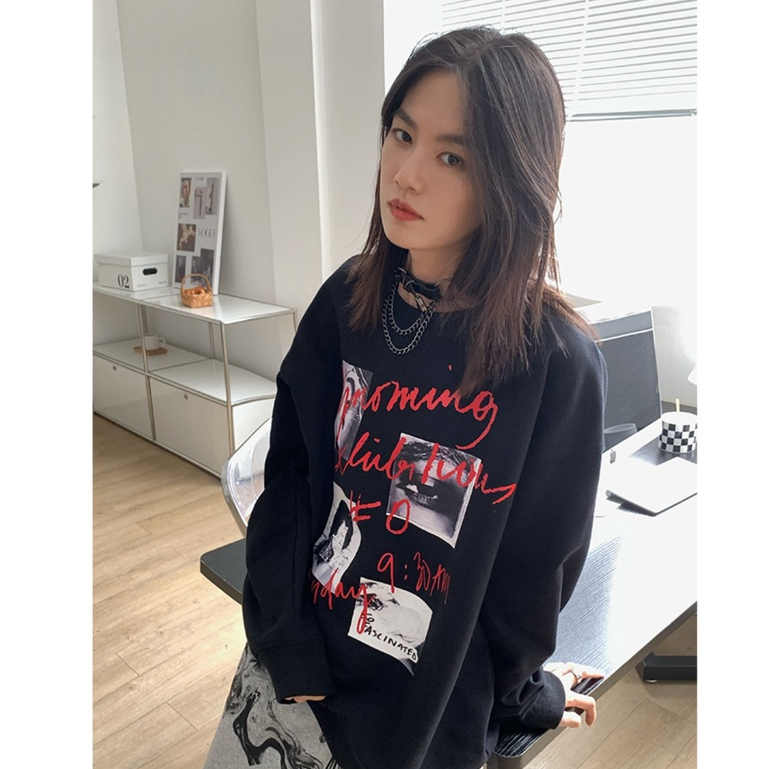 Sweatshirt Letter Graffiti Oversize Korean Style Baju Top Wanita Ootd Kekinian Couple Sweater