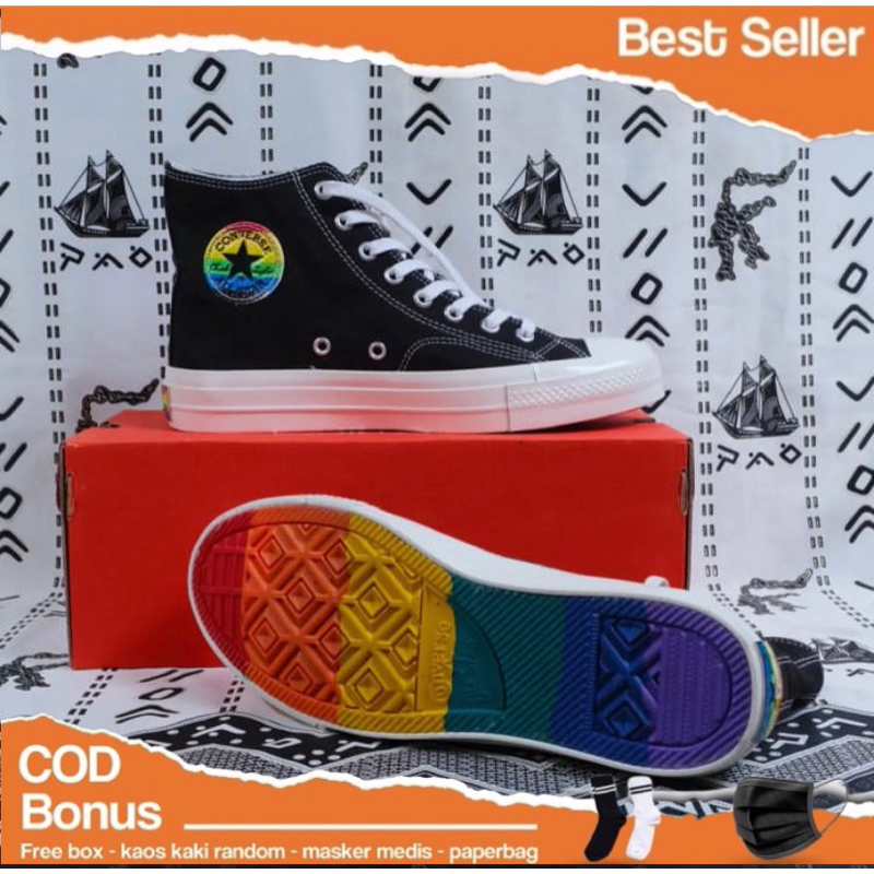 Sepatu sneakers Converse pria/wanita HIGH RAINBOW premium Glossy